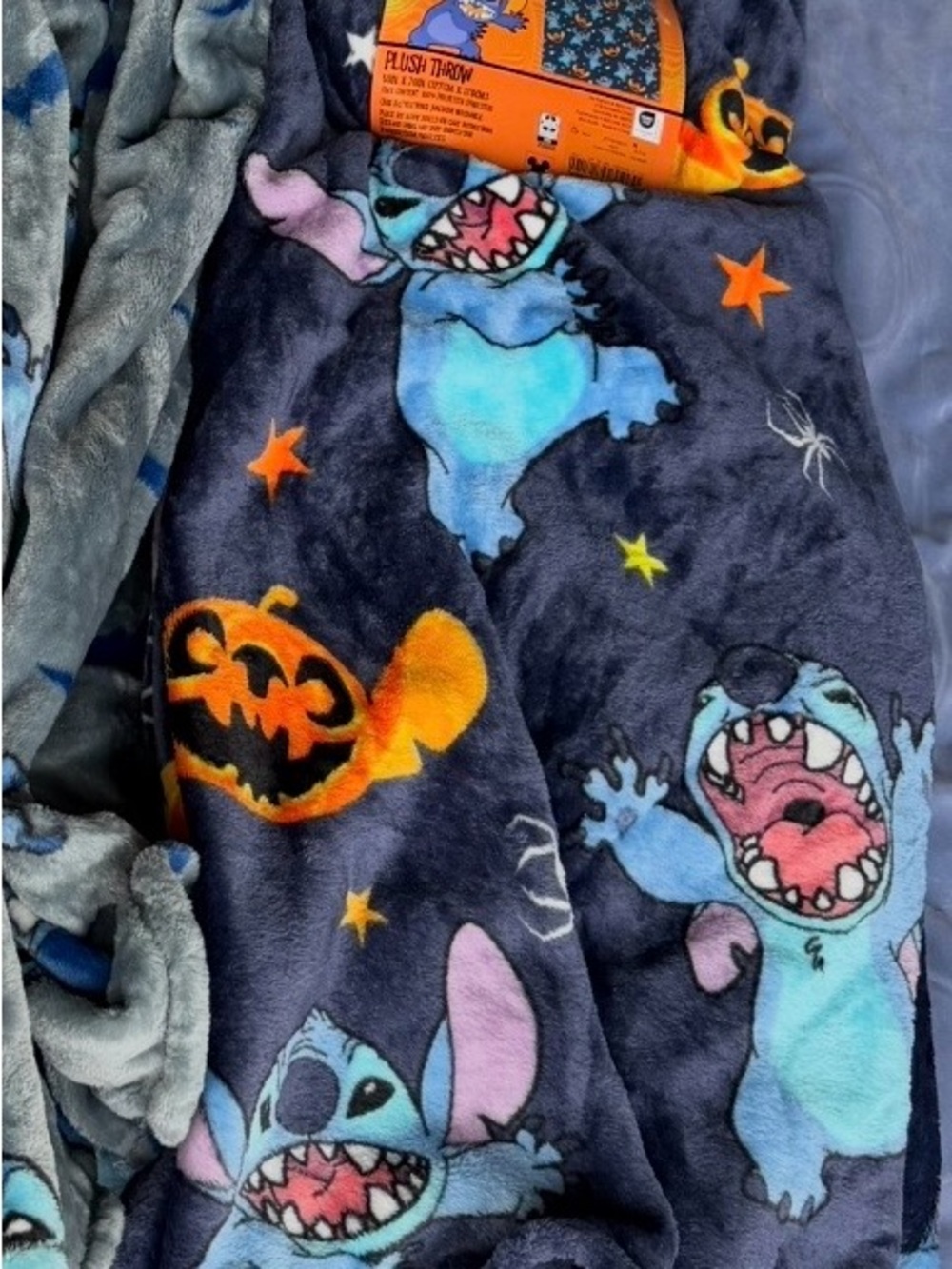 Disney Blue and Navy Stitch Halloween Plush Throw Blanket